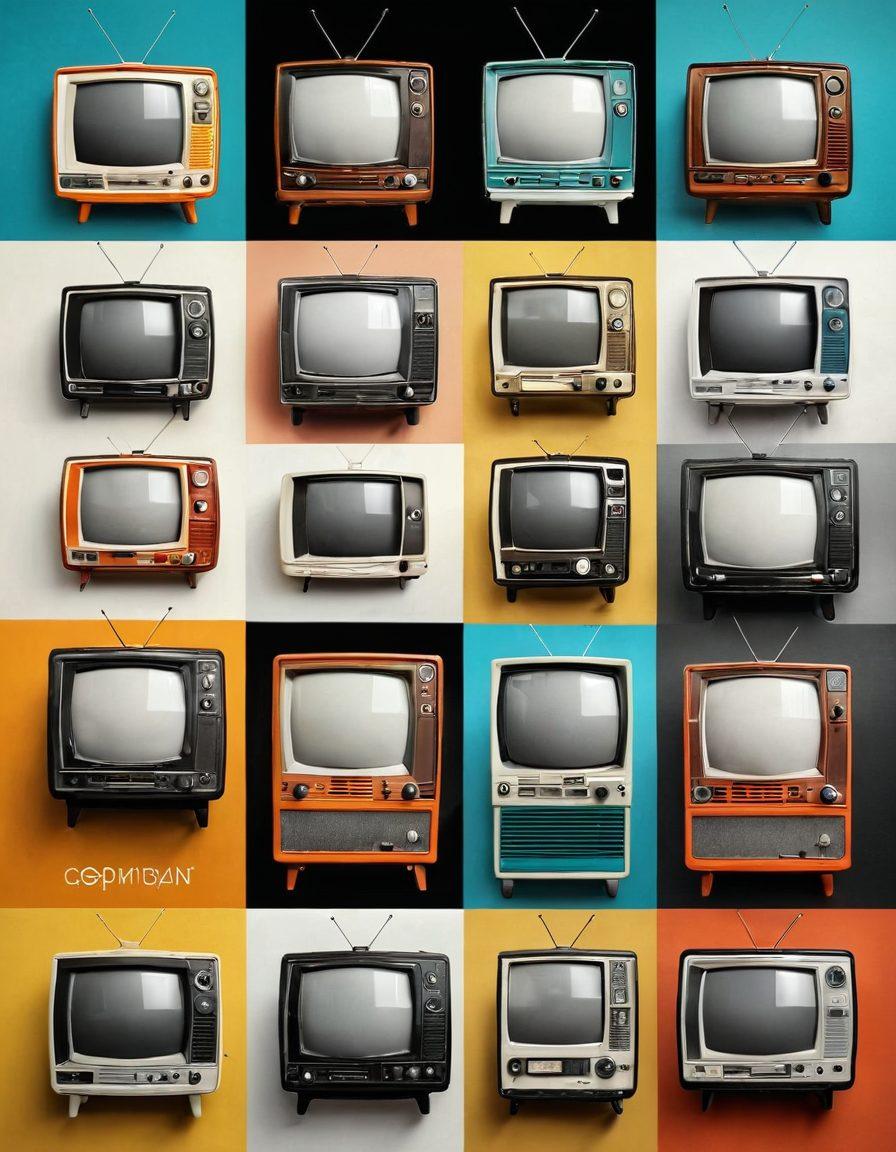 An artistic timeline depicting the evolution of German television, from a vintage 'DAS Erste' TV set in the foreground with black and white visuals, transitioning through colorful retro sets, and finally leading to modern digital gadgets displaying streaming platforms. Include notable shows and cultural icons in each era, blending historical and modern elements. The overall tone should be vibrant and engaging, showcasing the transformation over time. art deco style. vibrant colors. 3D.
